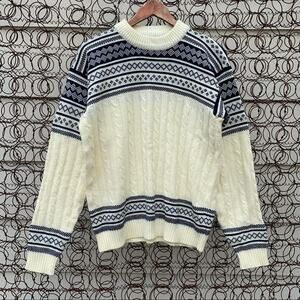 Vintage JCPenney The Mens Shop fair isle stripe knit sweater XL cream navy